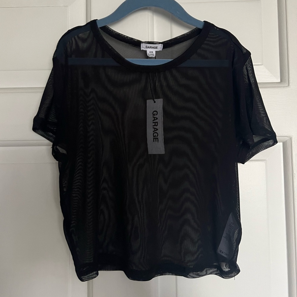 Garage Black Sheer Boxy Crop T-Shirt